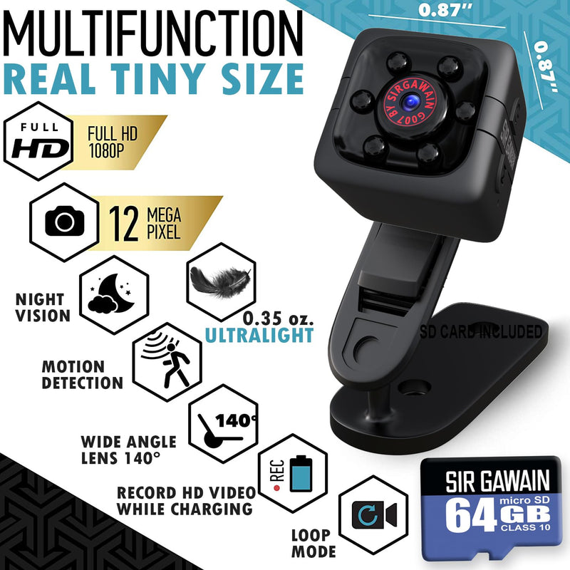 [Australia - AusPower] - Upgraded Mini Camera 1080P with 64GB SD Card - Camera Full HD - Portable Small Cam - Night Vision and Motion Detection - Indoor Camera for Home & Office - Cam Mini Cam v2.0 + 64GB SD Card Black Premium 