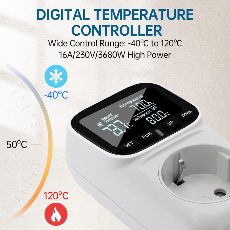 [Australia - AusPower] - Digital Temperature Controller Socket 230 V with Sensor Heating Cooling Temperature Switch Thermostat Socket Temperature Switch for Greenhouse Aquarium Fridge 