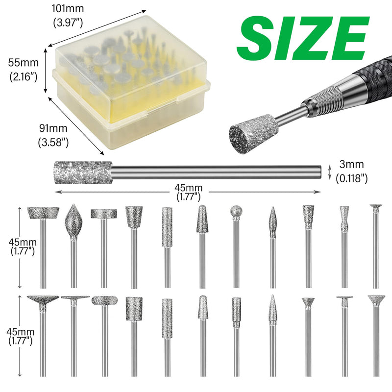 50 Piece Diamond Cutter Set, Diamond Grinding Pen Compatible with Dremel Grinding Attachments, Rotary Tool Accessories, 3 mm Shank Fit for Stone, Grinding, Polishing, Glass, Ceramic, Carving, Drilling