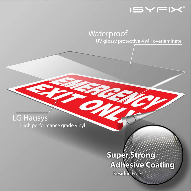 iSYFIX Emergency Exit Only Signs Stickers - 6 Pack 10x7 Inch – Premium Self-Adhesive Vinyl Decal, Laminated for Ultimate UV, Weather, Scratch, Water & Fade Resistance, Indoor & Outdoor 6 Pk 10x7 Sticker Red