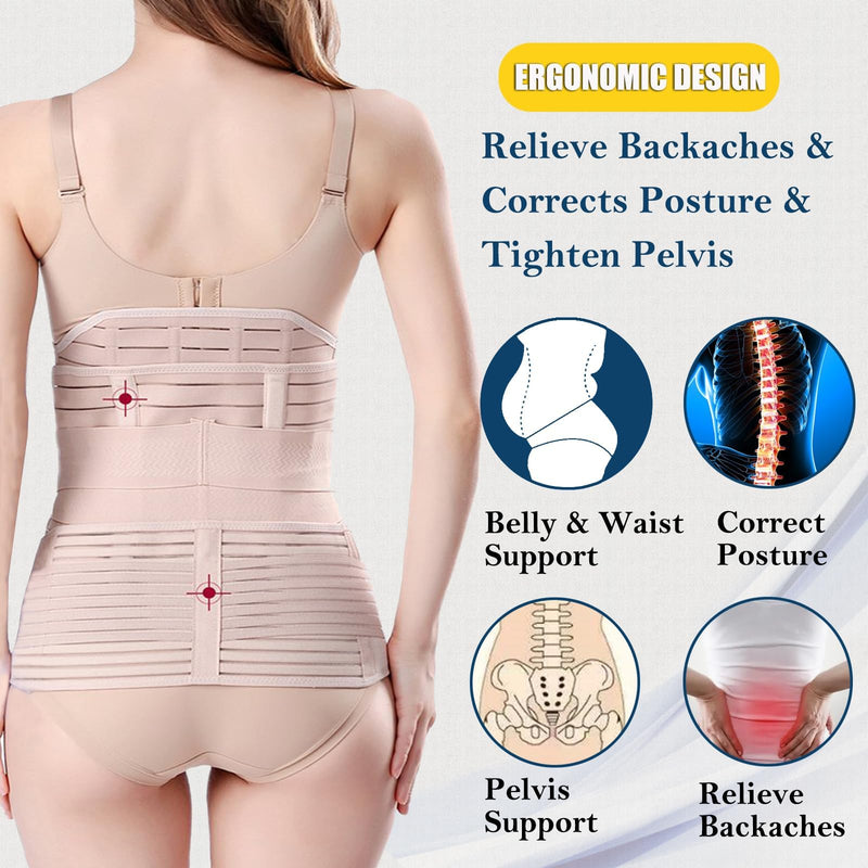 [Australia - AusPower] - ChongErfei 3 in 1 Postpartum Support - Recovery Belly/waist/pelvis Belt Shapewear Slimming Girdle, Beige, L/One Size For Posture Correction Large(One Size) 