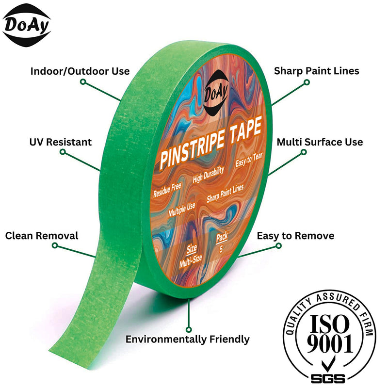 [Australia - AusPower] - 5 Rolls Pinstripe Tape - Masking Tape 1/16", 1/8", 1/4", 1/2", 3/4" - Thin Painters Masking Automotive Tape for DIY, Car, Auto, Paint, Art, Tumblers (Green) Green 