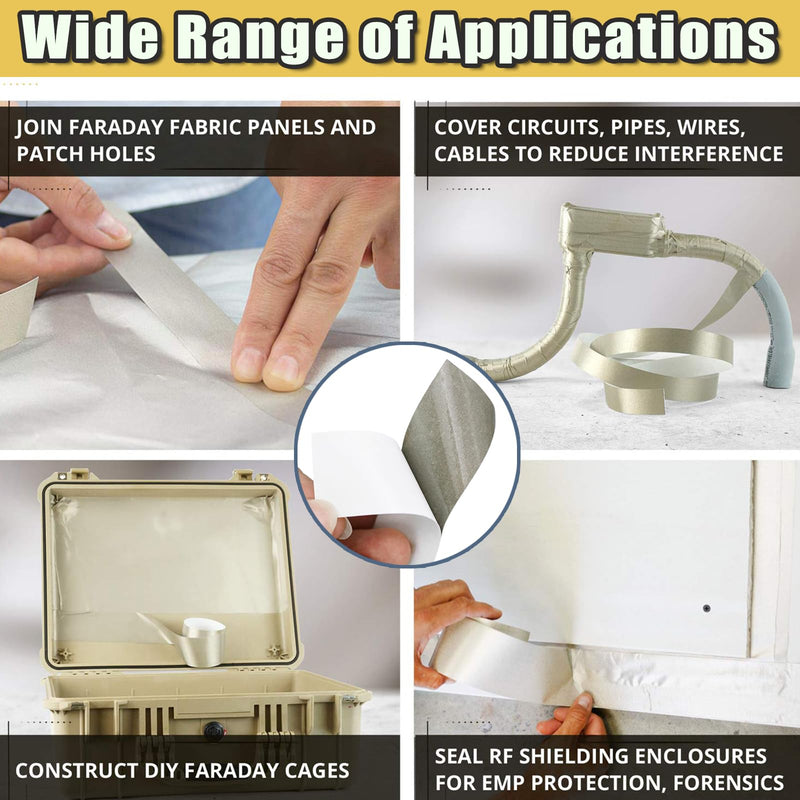 Faraday Cloth Conductive Adhesive High-Shielding Tape Waterproof Conductive Tape for Signal Screens for Electrical Connection EMI Shielding Display Repair Cable Interference Blocking (2 Inch x 65 Ft) 2 Inch x 65 Ft