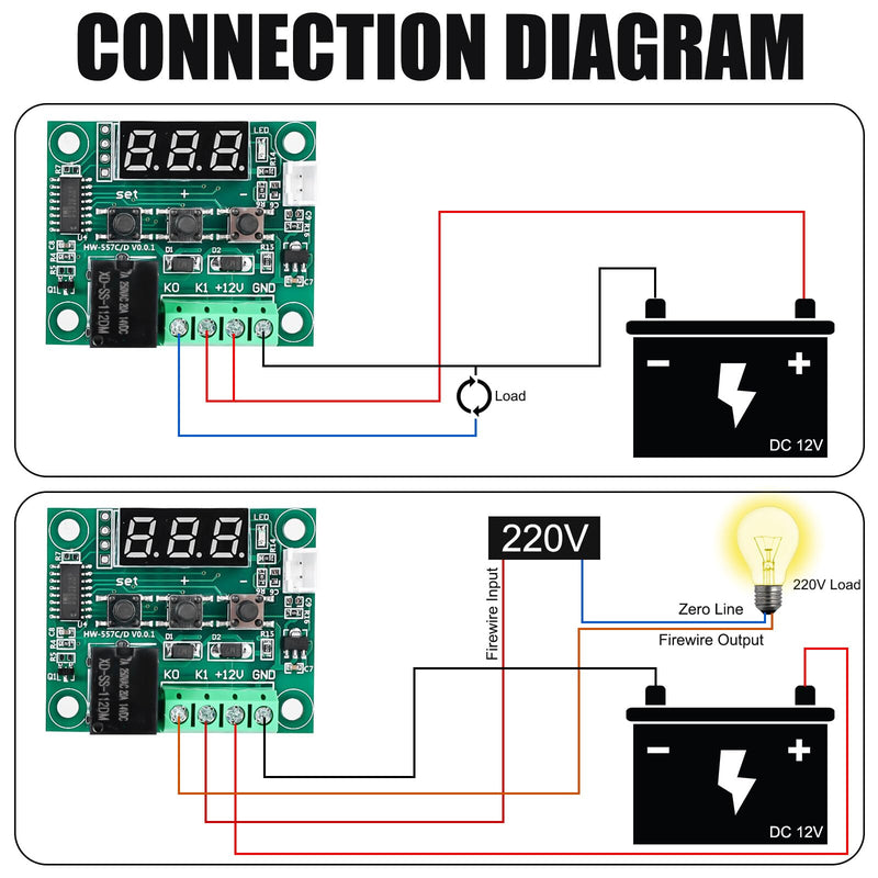 [Australia - AusPower] - W1209 DC 12 V LED Digital Thermostat Temperature Controller Module Temperature Controller, -50-110°C Temp Control Switch Module Board with Waterproof Sensor Probe, Heating/Cooling Pack of 6 