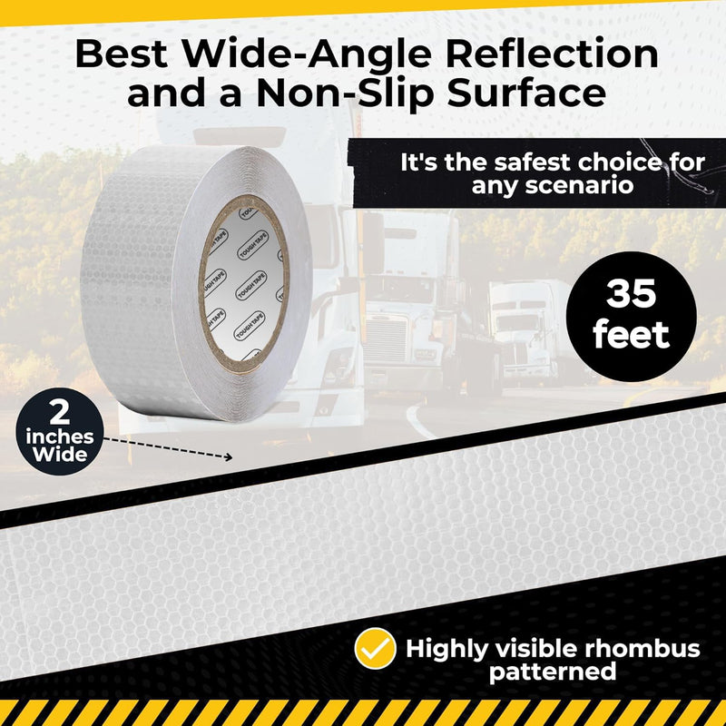DOT C2 Safety Reflective Tape 2IN x 35 FT - Outdoor Waterproof Conspicuity Tape - Silver Reflector Tape for Trailers, Vehicles, Boats - Strong Reflective Safety for Caution Warning Signs
