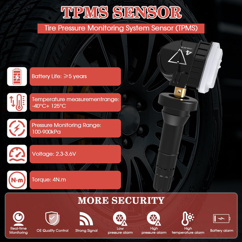 TPMS Sensor Compatible with Chevy/Buick/Cadillac/GMC Acadia Sierra 2016-2019, 433MHz Pre-Programmed Tire Pressure Sensors, Replace 13598773 3516165 13506028 13594222 4 Pack