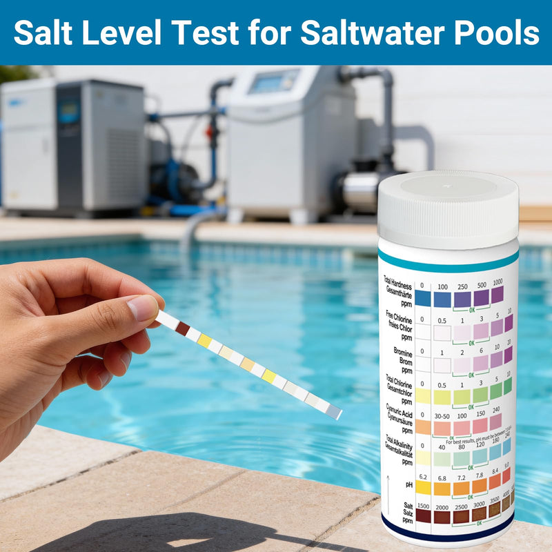 All-New 2026 8-in-1 Pool Test Strips -150 CT Pool Salt Test Strips | Salt Water Pool Testing Kit for Salt Water Pools, in & Above-Ground Pools, Hot Tubs&Spas| Quick&Accurate Testing Chlorine,pH,Salt 8 in 1 150 Strips