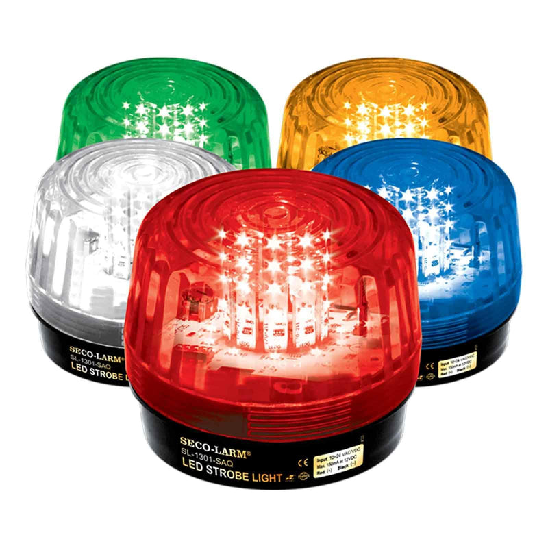 [Australia - AusPower] - Seco-Larm SL-1301-SAQ/B Blue Lens Strobe Light, 10 Vertical LED strips (54 LEDs) increase visibility from various directions, Built-in 100dB programmable siren, Six different flash patterns 