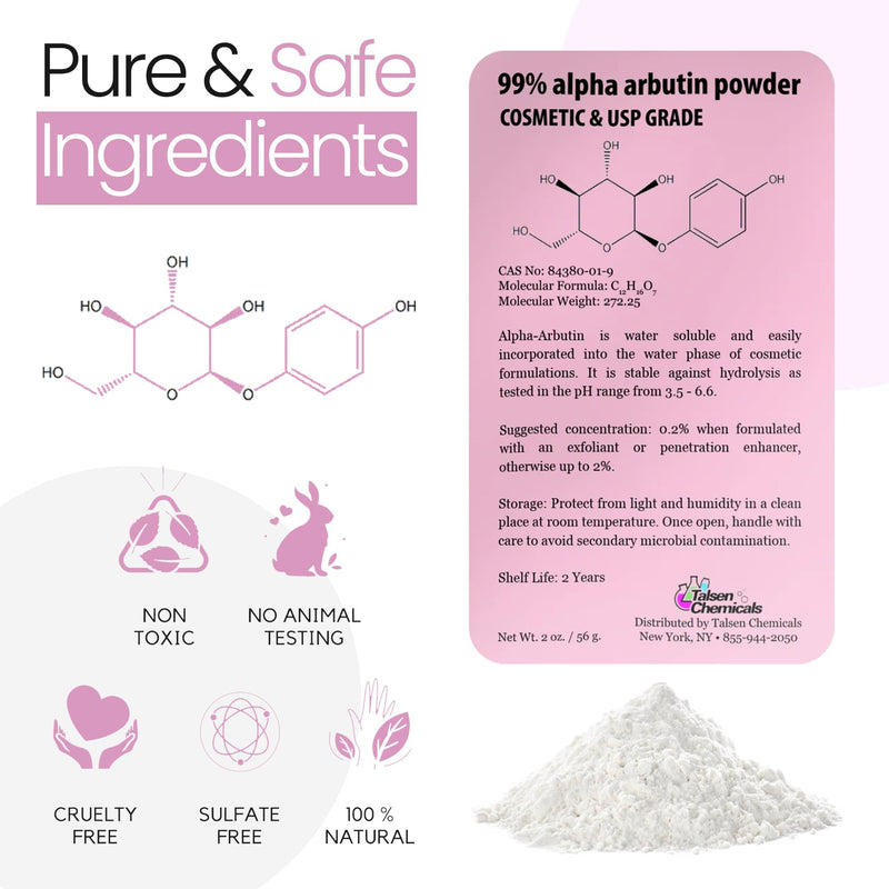 Pure Alpha-Arbutin Powder Snow White Powder DIY,99% Pure DIY USP Grade. (4 Oz. / 113 Grams) 4 Ounce / 113 Gram