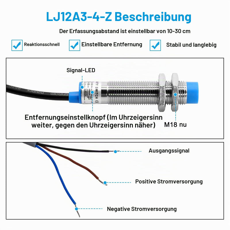 LJ12A3-4-Z BX Proximity Sensor RUIZHI Pack of 5 LJ12A3-4-Z Switch Sensor/Switch Inductive Metal Inductive NPN Normally Open 3-Core DC 6-36V Compatible with Arduino