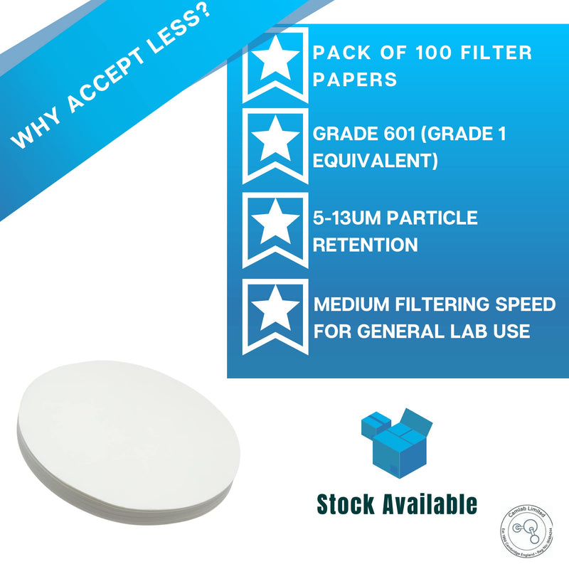 [Australia - AusPower] - Camlab 1171057 Grade 601 [1] General Purpose Filter Paper, Medium Filtering Speed, 125 mm Diameter (Pack of 100) 