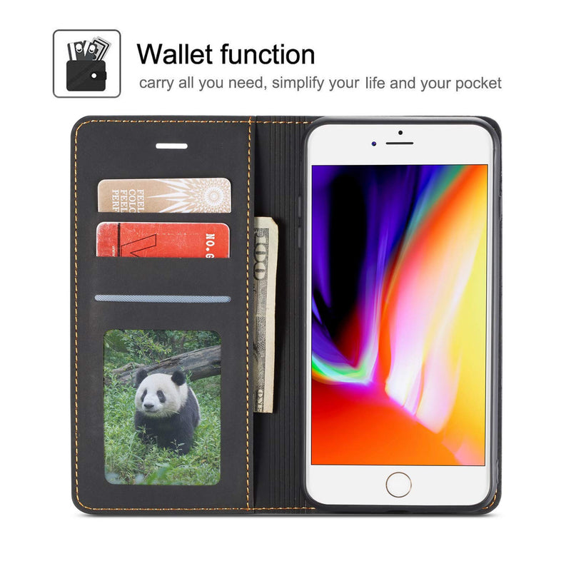 [Australia - AusPower] - QLTYPRI Case for iPhone SE 2022 5G/iPhone SE 2020/iPhone 8/iPhone 7, Premium PU Leather Cover TPU Bumper with Card Holder Kickstand Magnetic Adsorption Flip Wallet Case for iPhone 7/8/SE2/SE3 - Black iPhone 7/8/SE 2020/SE 2022 5G 