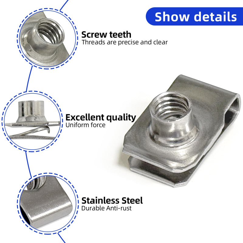 [Australia - AusPower] - 1/4"-20 U-Style Clip-On Nut, U-Type Stainless Steel 18-8 (304) Regular Extruded U-Nut, Pack of 20 1/4"-20 304 Stainless Steel 