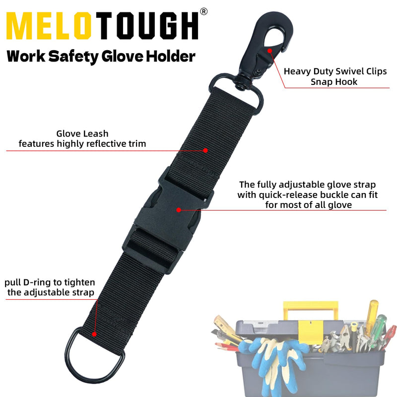MELOTOUGH Firefighter Gloves Straps Work glove holder with Reflective Tape Glove Clips for Quick Accessfor Firefighters Black