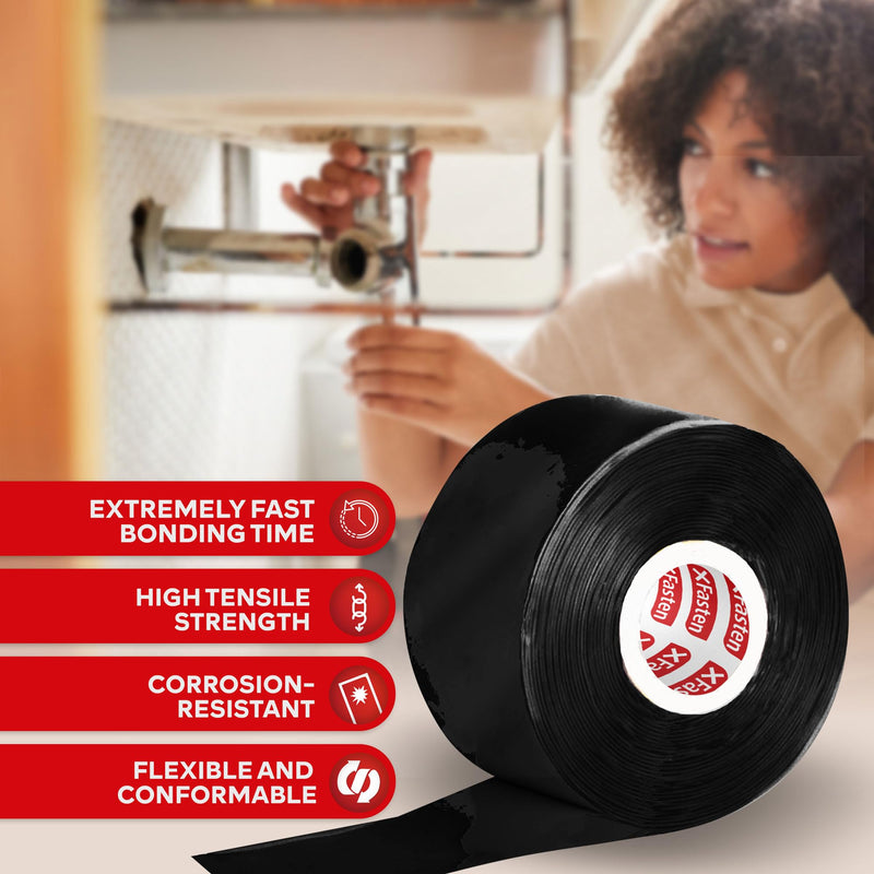 [Australia - AusPower] - XFasten Self Fusing Silicone Tape Waterproof – 1" x 36 Feet Black, Self Amalgamating Tape, Silicone Rubber for Plumbing, Sealing Pipes, Hose Repair, Outdoor Coax and Electrical Cables – Weatherproof 1-Inch x 36-Feet 