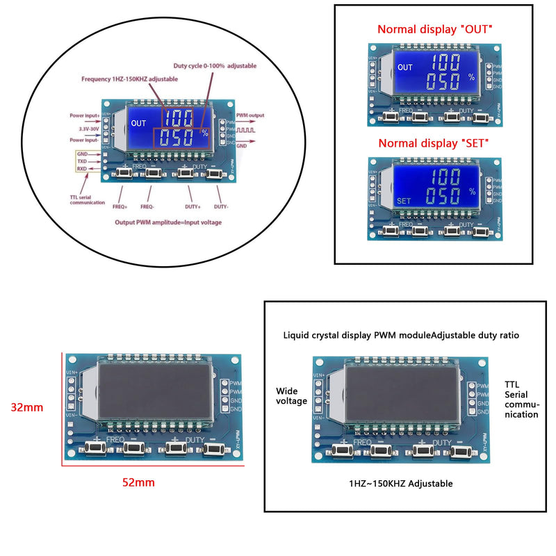 [Australia - AusPower] - SING F LTD 2PCS PWM Signal Generator PWM Square Wave Signal Generator LCD Display Signal Generator Module 1 Channel Frequency Generator Rectangular Wave Generator 