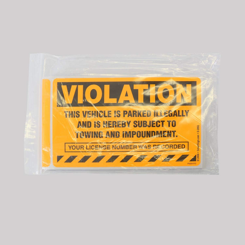 SmartSign (50-Pack) 5" x 8" 'Violation - Vehicle Illegally Parked, Subject to Towing/Impoundment' Parking Stickers with Permanent Adhesive, 4.5 mil Paper, Fluorescent Orange/Black