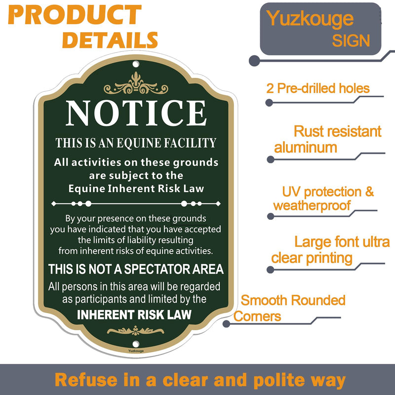Large Equine Liability Sign, 12” x 18” Rust Free Aluminum Statute Horse Barn Stable Farm Sign, Weatherproof, Fade Resistant, 2 Pack