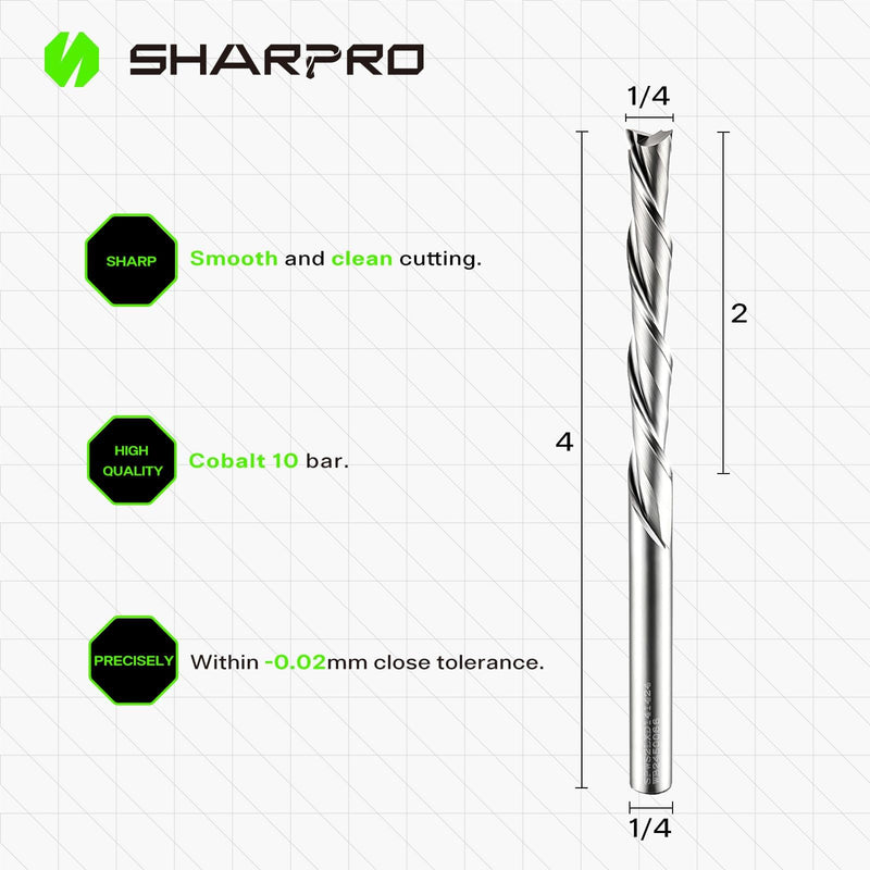 1/4 Router Bits 1/4 Shank, Spiral Downcut Router Bit, 1/4 Inch CNC Router Bits, Down Cut End Mills 1/4 Shank, Solid Carbide Endmills, Ideal for Wood Inlay, Grooving,2" CL,4" OVL 1/4"SHK - 2" CL - 1/4"DIA - 4" OVL