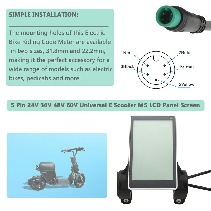 [Australia - AusPower] - KUIDAMOS Electric LCD Control Panel, 5 Pin M5 LCD Panel Screen 24V 36V 48V 60V Universal Electric LCD Meter Panel,Mounting Aperture 31.8Mm, 22.2mm Optional 