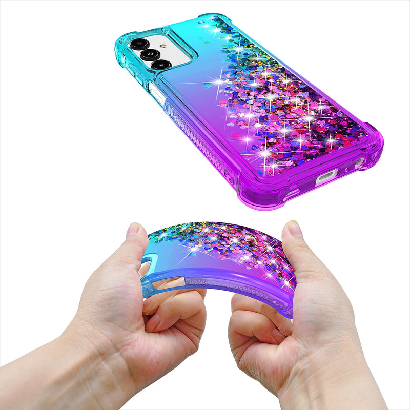 [Australia - AusPower] - for Galaxy A15 5G Phone Case,Samsung Galaxy A15 5G Case,with HD Screen Protector,Gradient Quicksand Glitter Liquid Floating Cute Phone Case for Samsung A15 5G (Teal/Purple) Y Teal/Purple 