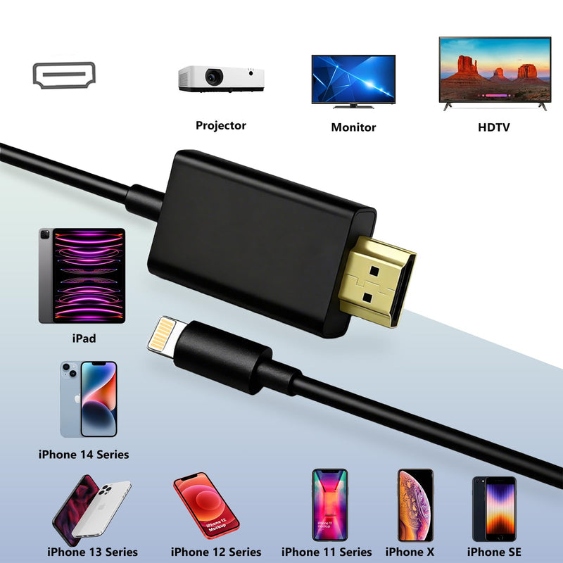KikoSaka Lightning to HDTV Cable for iPhone Digital AV Adapter 1080P HD Video Sync Screen Connector iPhone to HDTV for TV Projector Monitor Support iOS 18 Black 13.2FT 13.2 ft