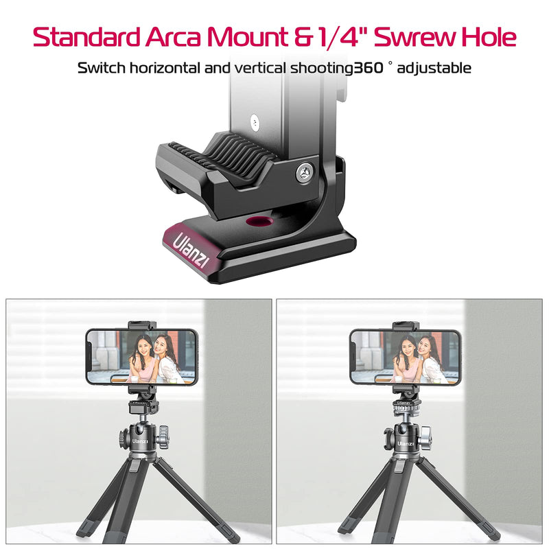 [Australia - AusPower] - PICTRON Metal Phone Tripod Mount 3 Cold Shoes & Arca Port, 360° Smartphone Tripod Adapter for iPhone Samsung Cell Phone Stand Holder for Desktop Tripod Video Live Streaming Vlogging Rig ST-27 