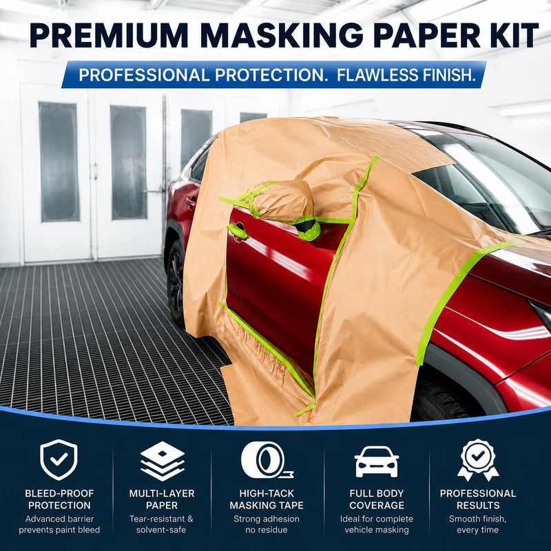 Pre-Taped Masking Paper with Dispenser - 12" x 50' Painters Paper and Tape for Painting House, Furniture, Cars Auto Body (1 Dsp 1Tape 2 Refills: 12" x50') 1 Dsp 1Tape 2 Refills: 12"x50'