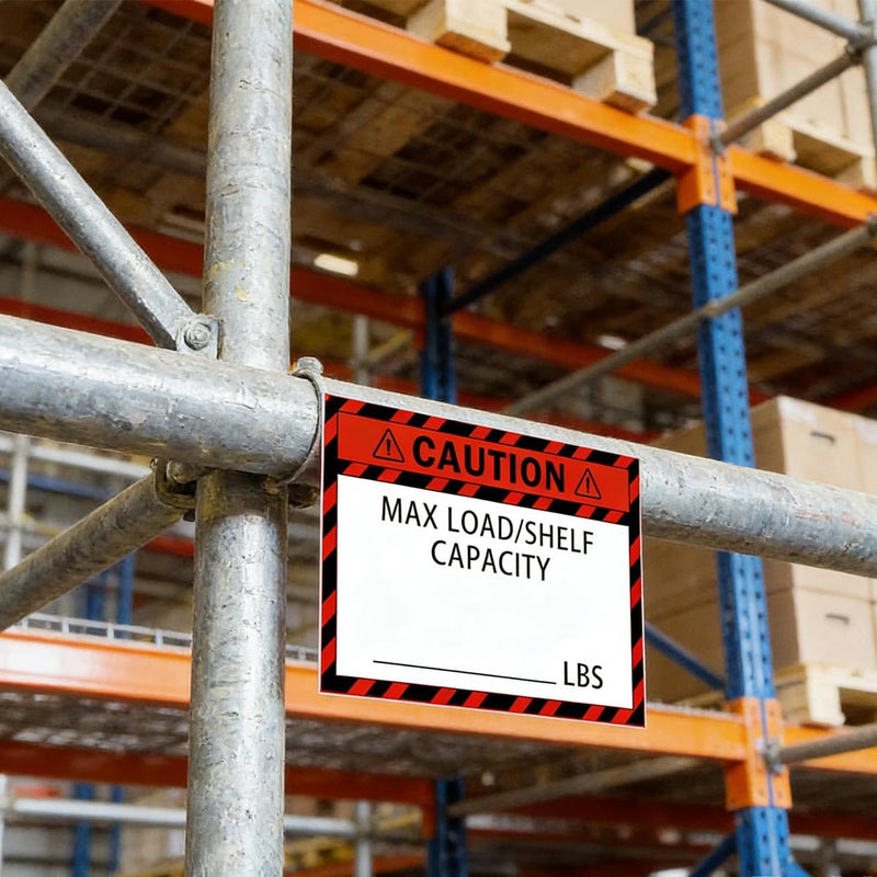 50 Pack Pallet Rack Capacity Labels 3x4-Inch Caution MAX Load/Shelf LBS Warning Stickers Industrial Strength Sticker for Warehouse Safety