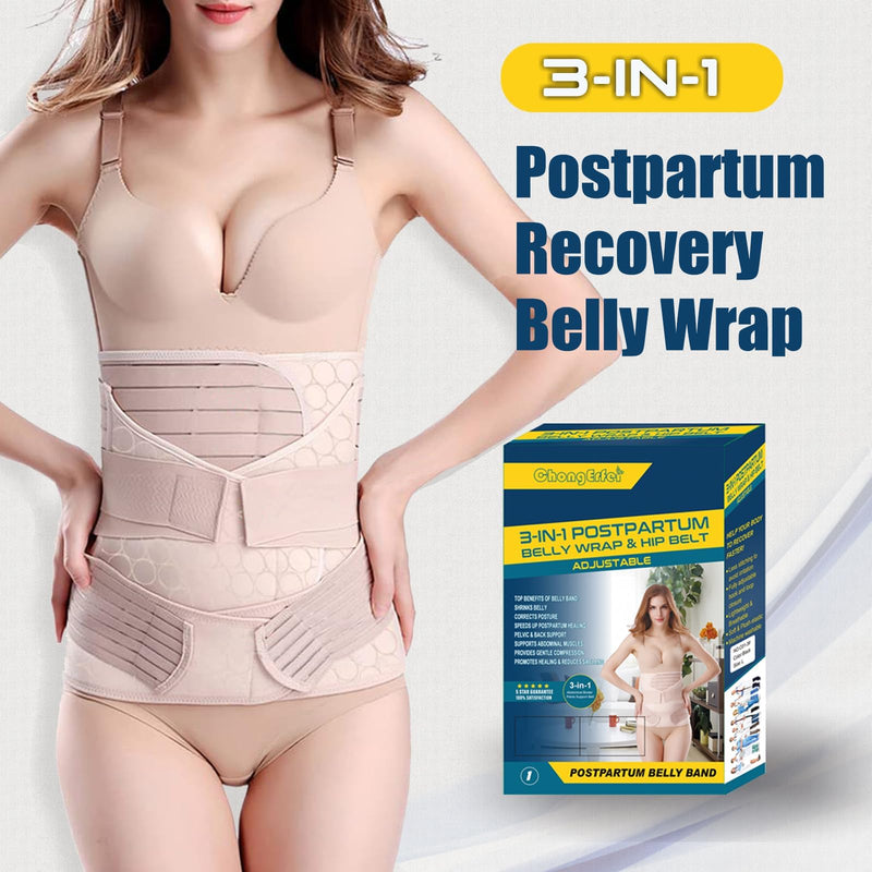 [Australia - AusPower] - ChongErfei 3 in 1 Postpartum Support - Recovery Belly/waist/pelvis Belt Shapewear Slimming Girdle, Beige, L/One Size For Posture Correction Large(One Size) 