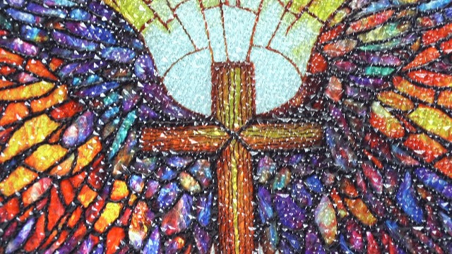 Christian Cross Wings Stained Glass Window Hanging Suncatcher Gifts 7.8" Gold 7.8x7.8 IN