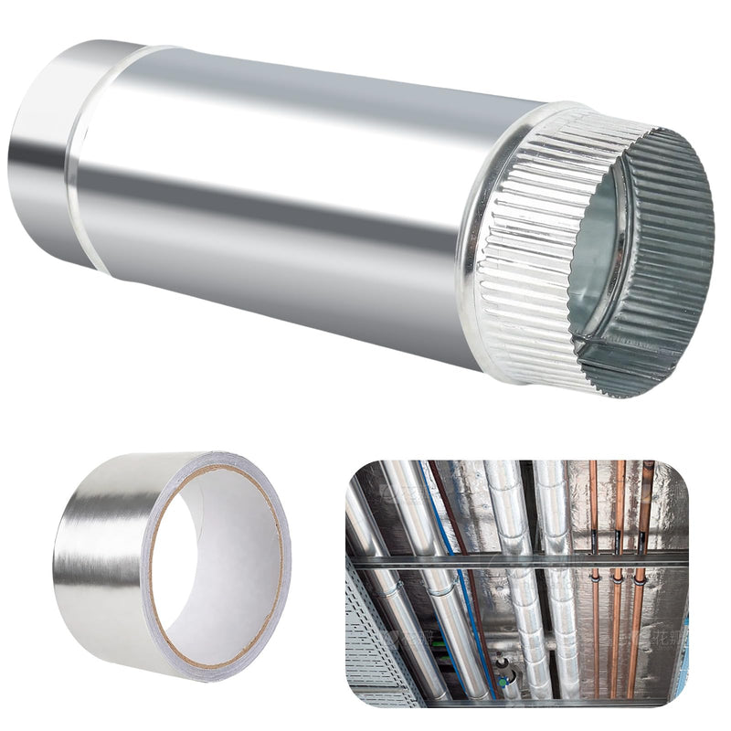 4 Inch Round Dryer Duct – 12" Long Rigid Galvanized Sheet Metal Extendable Duct with Aluminum Foil Tape – Round Dryer Exhaust Duct for Dryer Vent Pipe, Dryer Vent Duct & Bathroom Fan Ventilation