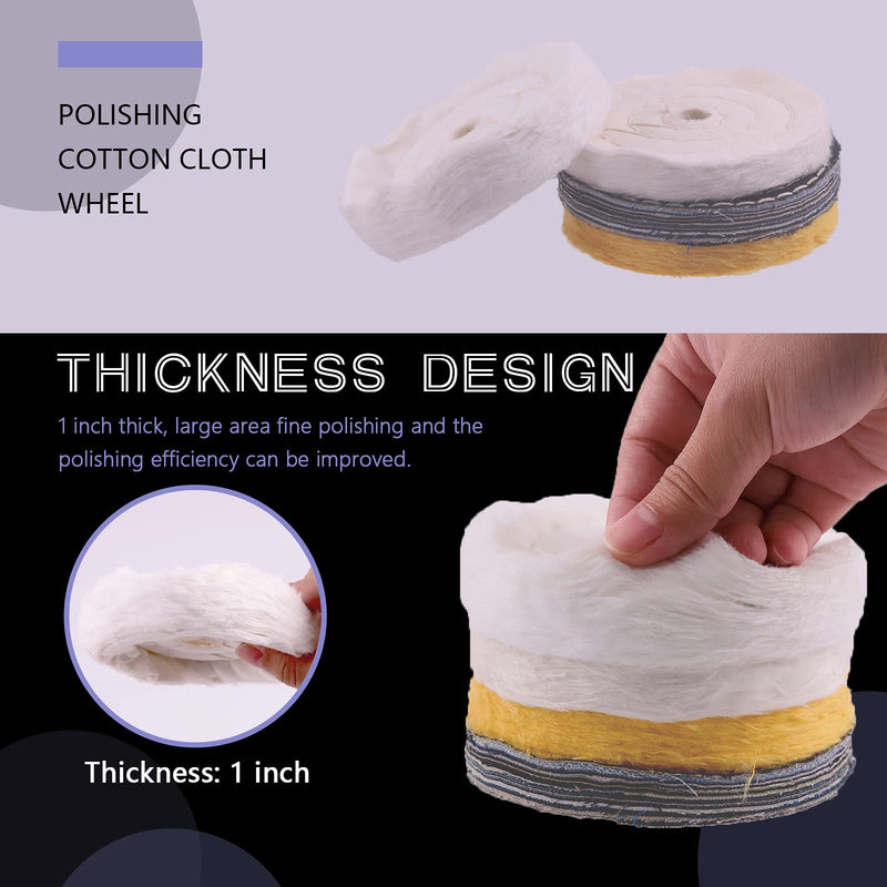 [Australia - AusPower] - Swpeet 7Pcs 4" Buffing Polishing Wheels Polish Pad 8Pcs Kit with 3Pcs Polishing Compounds and 1/4" Drill Shank, White Cotton(50Ply)/ Yellow Cotton(36Ply)/Flannel(30Ply)/Denim Wheels for Bench Grinder NO.9 Buffing Polishing Wheels 