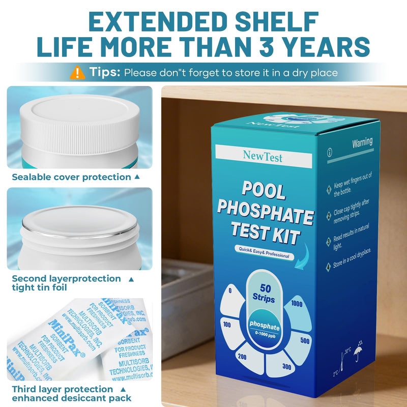 Pool Phosphate Test Kit: 50CT Professional Phosphate Test Strips for Swimming Pools Water Accurate & Easy to Read 50