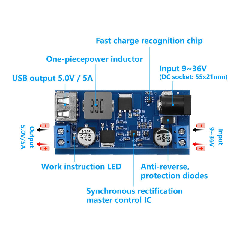 [Australia - AusPower] - APKLVSR DC-DC 24V/12V to 5V 5A Step Down Converter, Step Down Power Supply Buck Converter Module with USB Port 