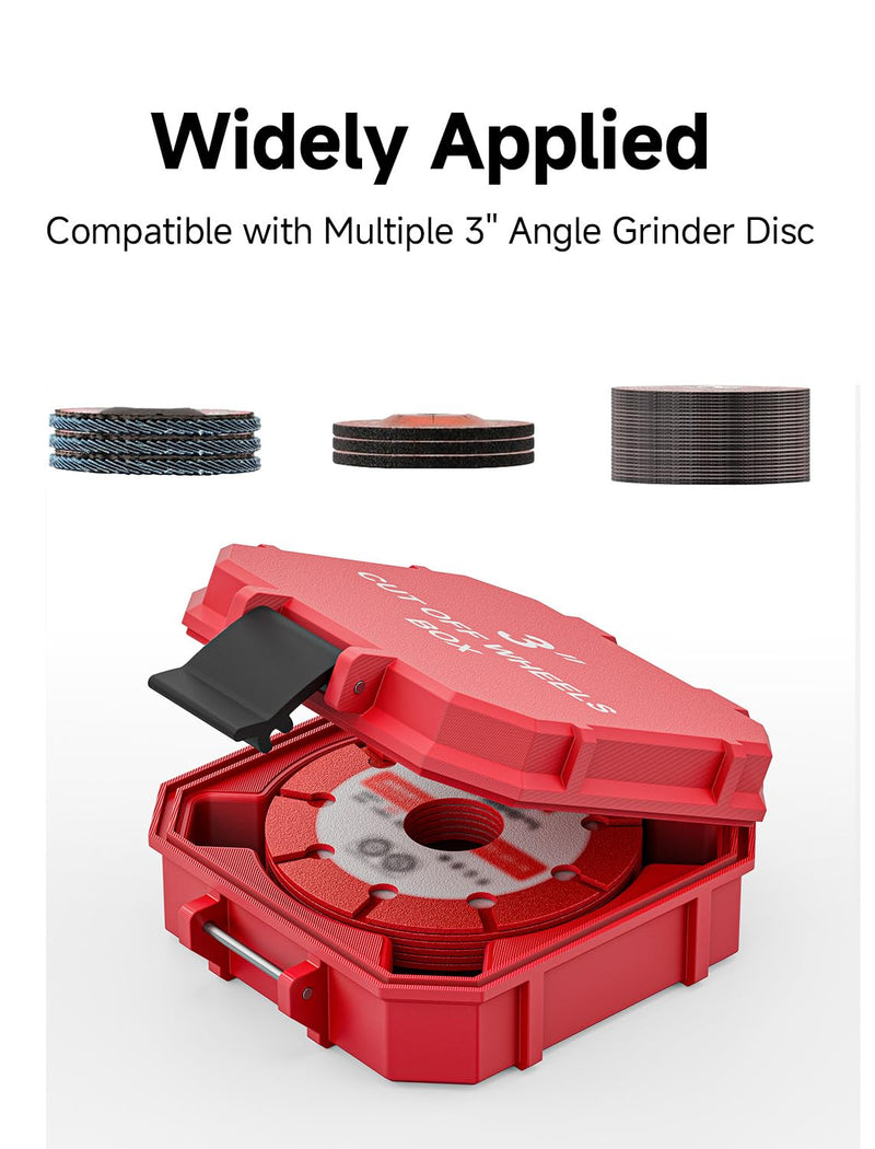 [Australia - AusPower] - 3'' Angle Grinder Cutting Blade Storage Box, Red Portable Wheel Organizer Case 