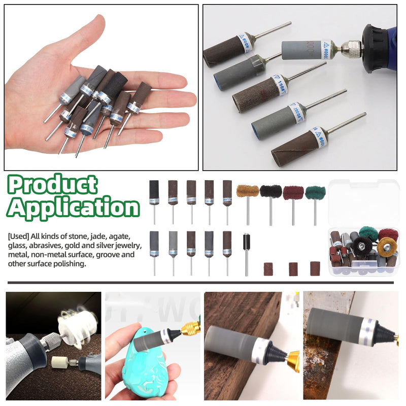 [Australia - AusPower] - Keadic 18Pcs 180 to 2000 Grits Aluminum Oxide Abrasive Sanding Drums Sleeves Assortment with Mini Buffering Polishing Wheels for Sanding Deburring Blending Polishing 