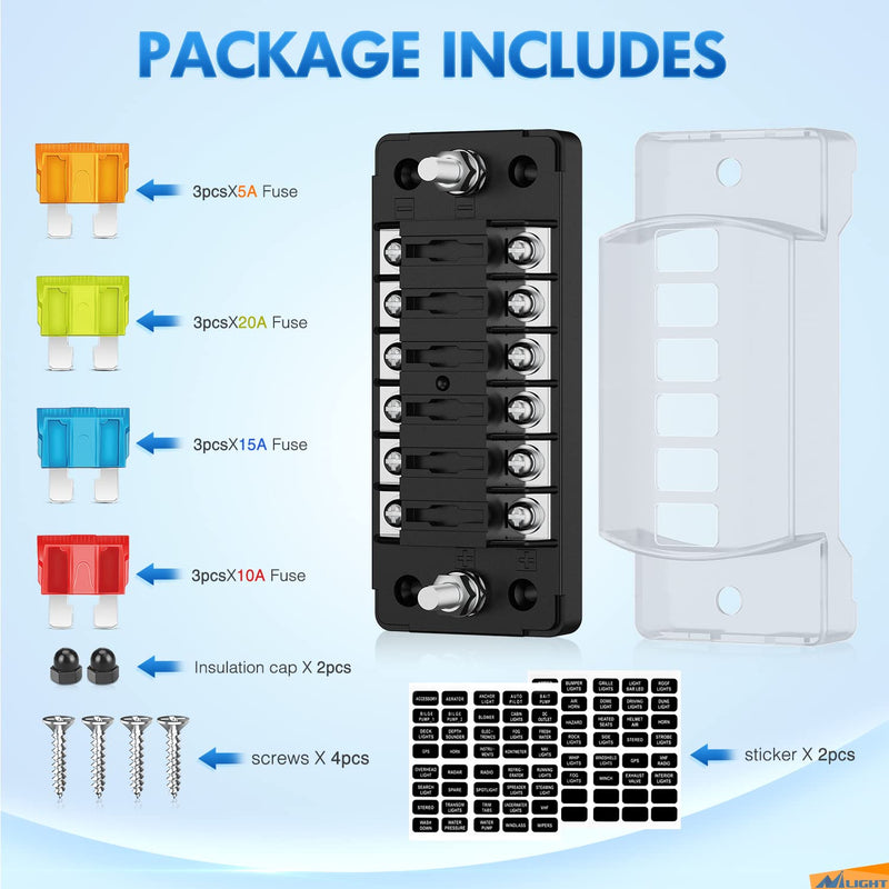 [Australia - AusPower] - Nilight 6 Way Fuse Block with Negative Bus 12V Blade Fuse Holder ATC/ATO Standard Fuse Box Label Stickers Waterproof Cover Fuse Panel for Automotive Cars Trucks RVs Campers Vans, 2 Years Warranty 