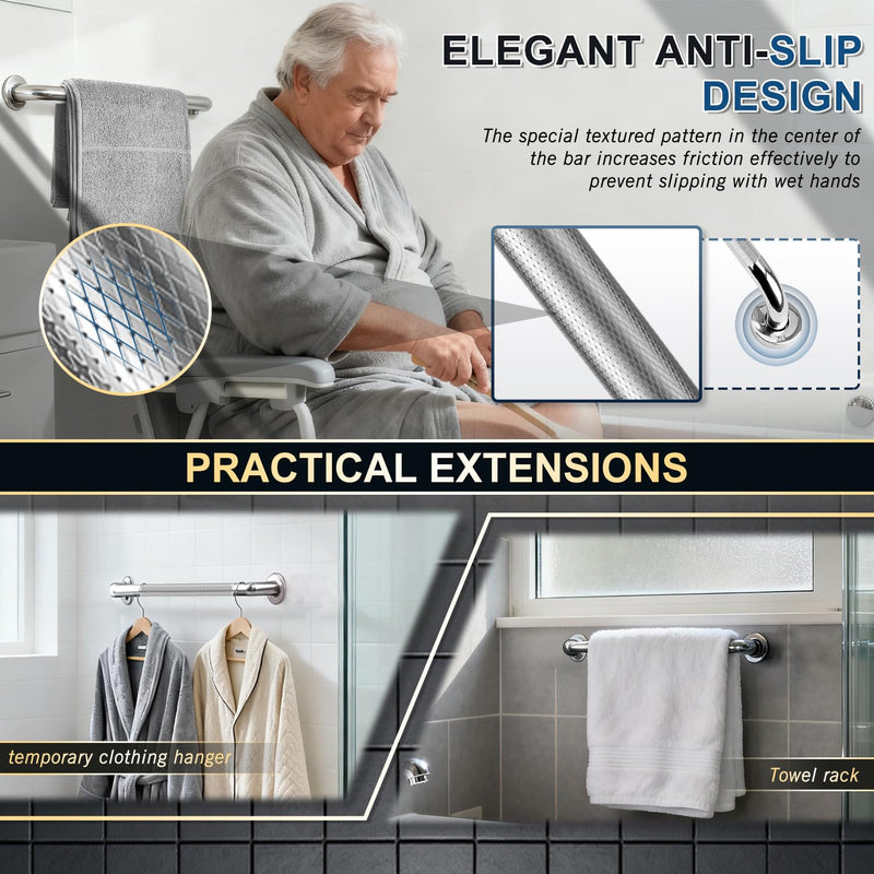 supregear Grab Bars for Bathtubs and Showers, Anti Slip Bathroom Grab Bars for Seniors, 304 Stainless Steel Safety Shower Handle, Toilet Handicap Elderly Assist Bathroom Wall Handle, 20 inch