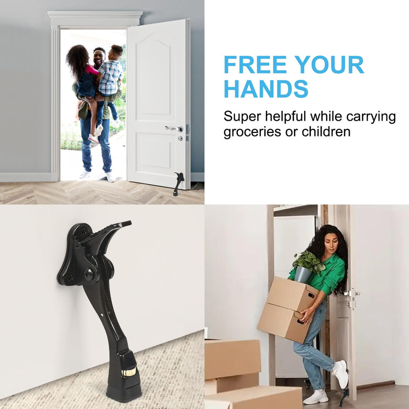 [Australia - AusPower] - Black Kick Down Door Stoppers for Bottom of Door, Heavy Duty Kickdown Door Stop, Adjustable Door Stoppers, One Touch Kick Down Stopper (4 Inch x 1 Pack) Black 4 inch x 1pack 