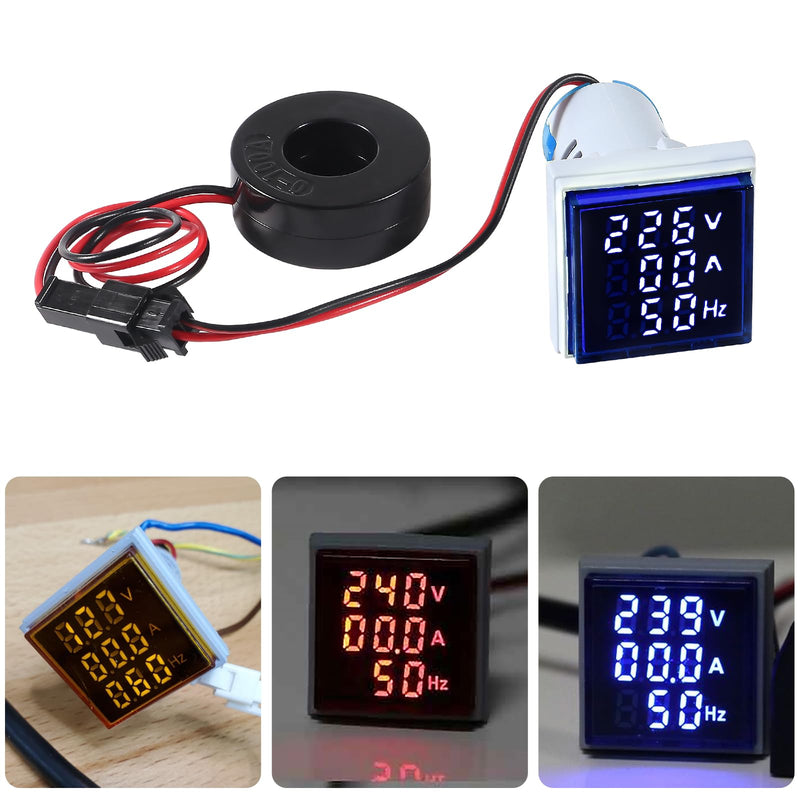 [Australia - AusPower] - Alinan 3 in 1 60-500V 0-100A AC Digital Ammeter Voltmeter, 22mm Square Digital Tube Screen with Transformer, LED Display Voltage Detector Current Tester Gauge(Blue) Blue 