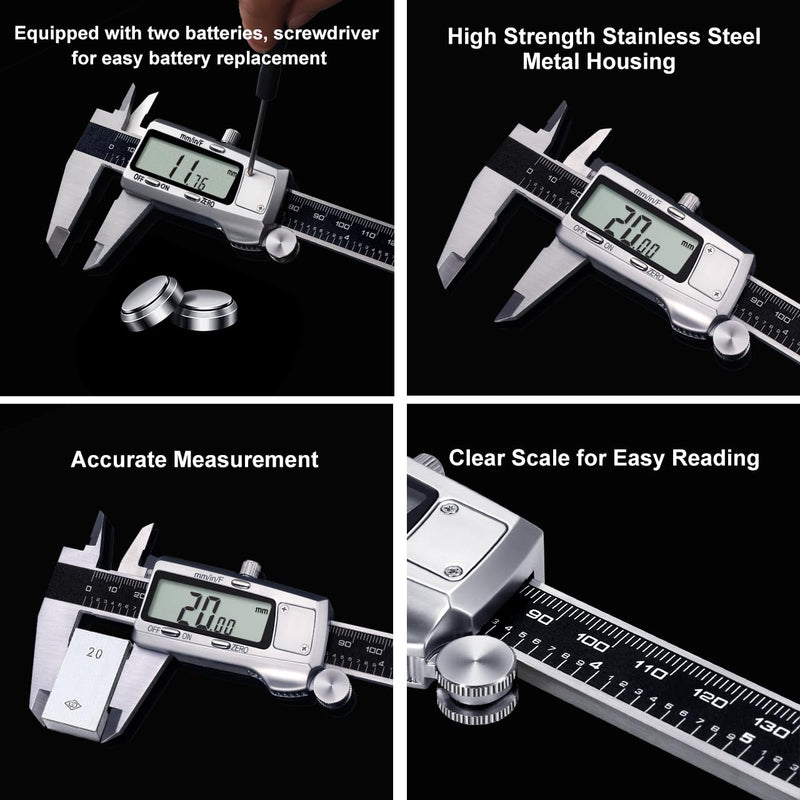 [Australia - AusPower] - Kynup Digital Caliper, 150mm Electronic Calipers Measuring Tool, Precision Digital Tool Vernier Micrometer Measuring Tools with Mm/Inch/Fraction Conversion Black 