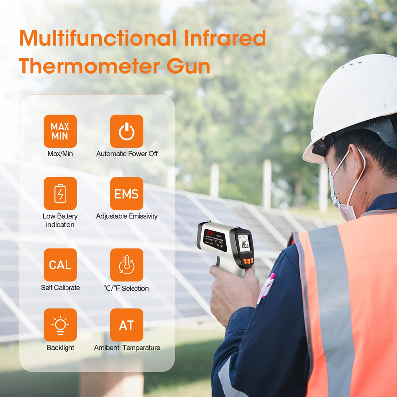 [Australia - AusPower] - Infrared Thermometer (-50°C to 550°C), XinJiaYi Laser Temperature Gun for Pizza Oven, Non-Contact Laser Thermometer Gun for Cooking/BBQ/Grill/HVAC, Surface Thermometer, Grey 