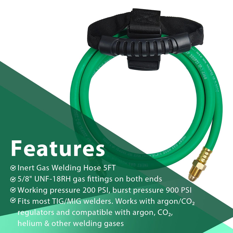 [Australia - AusPower] - 5FT Argon Gas Hose, Inert Gas Welding Hoses for MIG/TIG Welding Regulator (5FT, 6,56FT, 10FT Argon Hose), Argon CO2 Gas Regulator Adapter Hose for MIG/TIG Welder Flowmeter 1/4", 5/8" UNF-18RH 5FT Argon Hose 