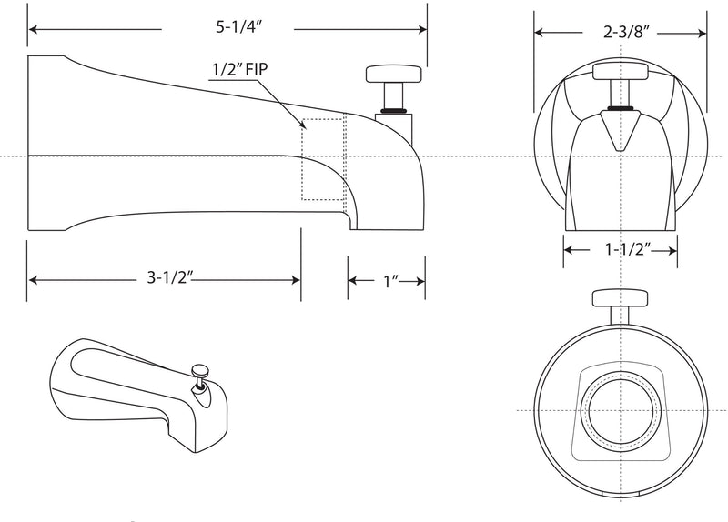 Westbrass E531D-1F-50 5-1/4" Reach Wall Mount Tub Spout with Front Diverter, Powder Coat White 1 Pack