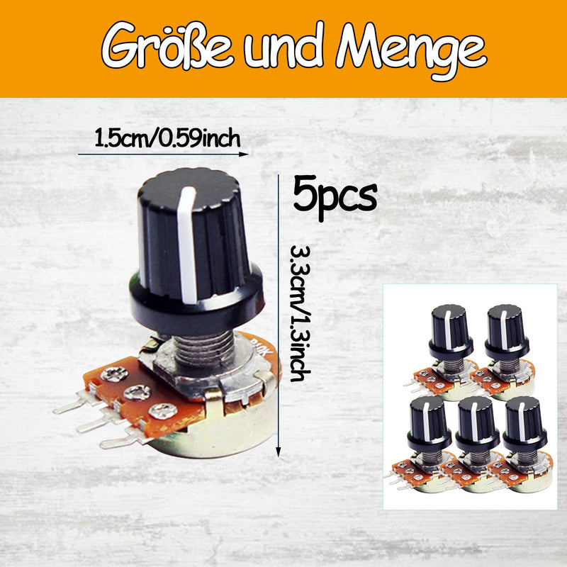 [Australia - AusPower] - Pack of 5 B10K Potentiometer Kit, 3 Clamp Rotary Potentiometers with Cap Nuts, Eualizer Potentiometer, 3 Connections Linear Rotary Potentiometer 