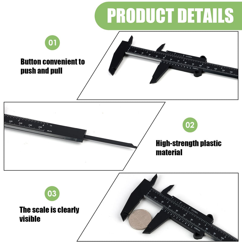 [Australia - AusPower] - 30 Pack Plastic Vernier Caliper, 150mm Eyebrow Measuring Tool, Mini Sliding Ruler Caliper Gauge for Students DIY Crafts School Office Tattoo Eyebrow Artists Use (Black, 0-6"/0-150mm) 