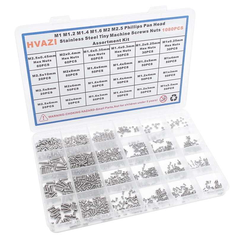 [Australia - AusPower] - Metric M1 M1.2 M1.4 M1.6 M2 M2.5 304 Stainless Steel Phillips Pan Head Tiny Machine Screws Nuts Assortment Kit M1M1.2M1.4M1.6M2M2.5 