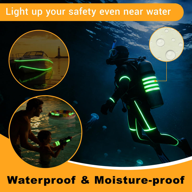High Brightness Glow in the Dark Tape for Safety Marking, Art Craft DIY, Christmas Deco and Party Accessories. Non-Toxic Adhesive, Waterproof Rechargeable Luminous Tape (1 in X 30 ft) Yellow-Green Light 1 in X 30 ft