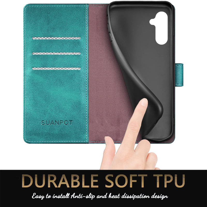 [Australia - AusPower] - SUANPOT for Samsung Galaxy A15 5G Wallet case with RFID Blocking Credit Card Holder,Flip Book PU Leather Protective Cover Women Men for Samsung A15 Phone case Blue Green 